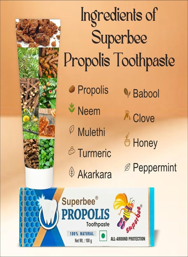 Superbee Propolis Toothpaste, Pack of 6, 100g Each, Natural Herbal Formula with Honey, Fluoride-Free - Image 2